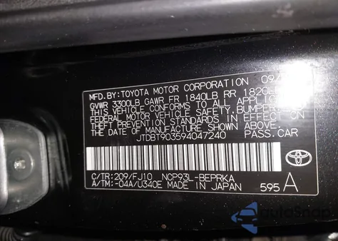 2009 Toyota Yaris z USA, uszkodzony, nr VIN JTDBT903594047240